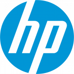 Das Bild zeigt das HP-Logo mit den Kleinbuchstaben hp in weißer Farbe, schräg gestellt und in einem durchgehenden blauen Kreis angeordnet.
