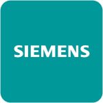 Das Bild zeigt das Siemens-Logo mit dem Wort SIEMENS in fetten weißen Großbuchstaben, zentriert auf einem blaugrünen Hintergrund mit abgerundeten Ecken.